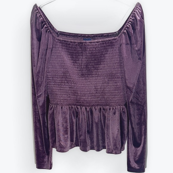 NWT GAP Women's Rich Velvet Purple Smocked Baby doll Peplum Blouse Size Large - Picture 1 of 5